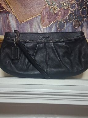Coach Black Leather Wristlet Clutch
